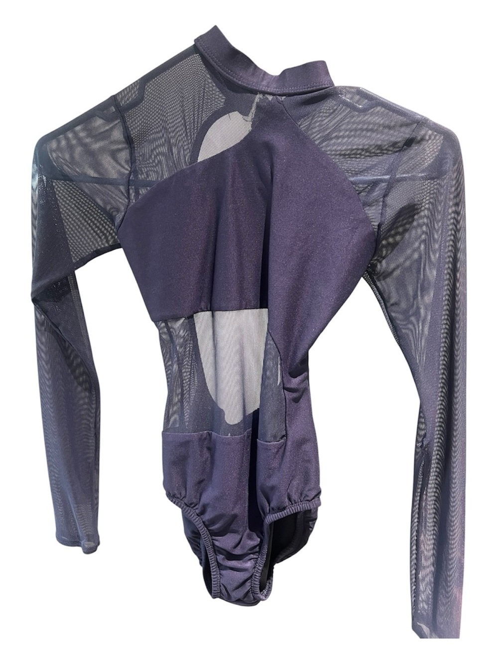 Girls' Navy Long-Sleeve Mesh-Panel Dance Leotard